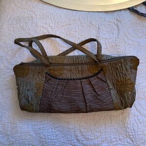 Textured Brown Leather Shoulder Bag with Pleats